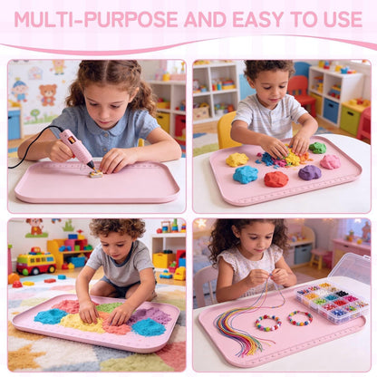 AWOKE 24"x16" Silicone Mats for Crafts with 0.7" High Edges, Large Leak-Proof Art Mat for Playdoh, Resin, Painting, Clay, Slime,Beads, Lego, Puzzle, Non-Stick & Non-Slip Table Protector for Kids, Pink
