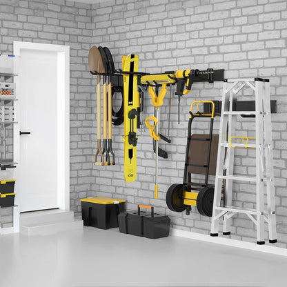 UUP 64 Inches Garage Storage, Garage Organization, Wall Mount Garden Tool Organizer, Max 620lbs Adjustable Metal Hooks, Yard Shed Rack, Tool Holder for Hanging Rake Broom Mop Snowboard, Home Gift