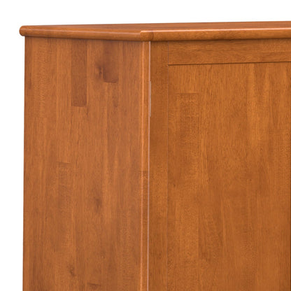 SIMPLIHOME Draper Buffet - 66 inch Wide Solid Hardwood 4-Door Sideboard Buffet in Teak Brown, Mid-Century Modern Cabinet for Dining Room or Kitchen with Adjustable Shelves and Tapered Legs