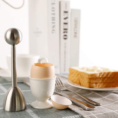 Egg Cracker Topper Set for Soft Hard Boiled Eggs Shell Removal Includes 1 Egg Cutter 4 Ceramic Egg Cups and 4 Spoons