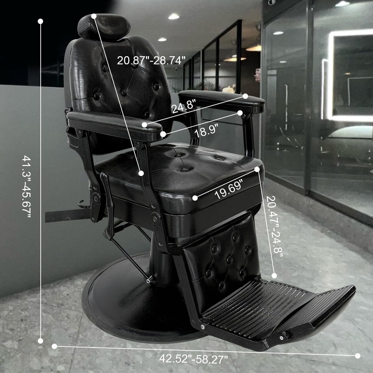 WINEDYOUNG Heavy Duty Vintage Recline Barber Chair All Purpose Reclining Salon Chair Hydraulic with Headrest, 360° Rotatable Barber Chair, Professional Salon Beauty Spa Shampoo Equipment