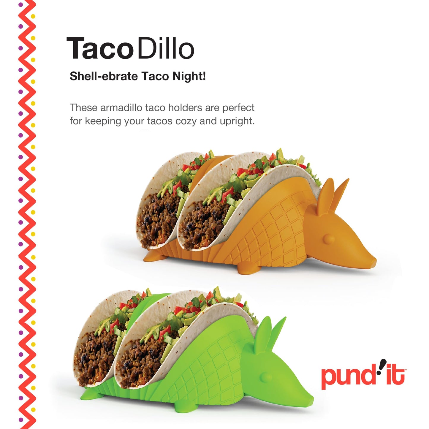Pund'it Tacodillo Taco Holders, Set of 2 Armadillo Themed Taco Platters