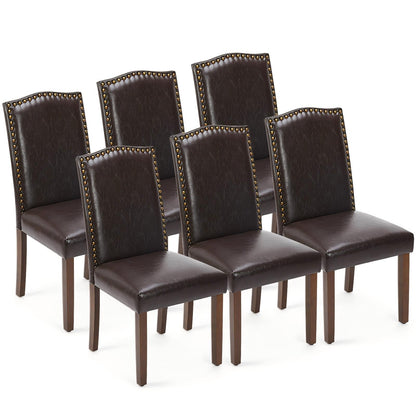 DUMOS Dining Chairs Set of 6, PU Leather Upholstered Kitchen Chairs with Wooden Legs and Padded Seat, Modern Accent Chairs for Dining Room, Kitchen, Living Room, Restaurant, Brown