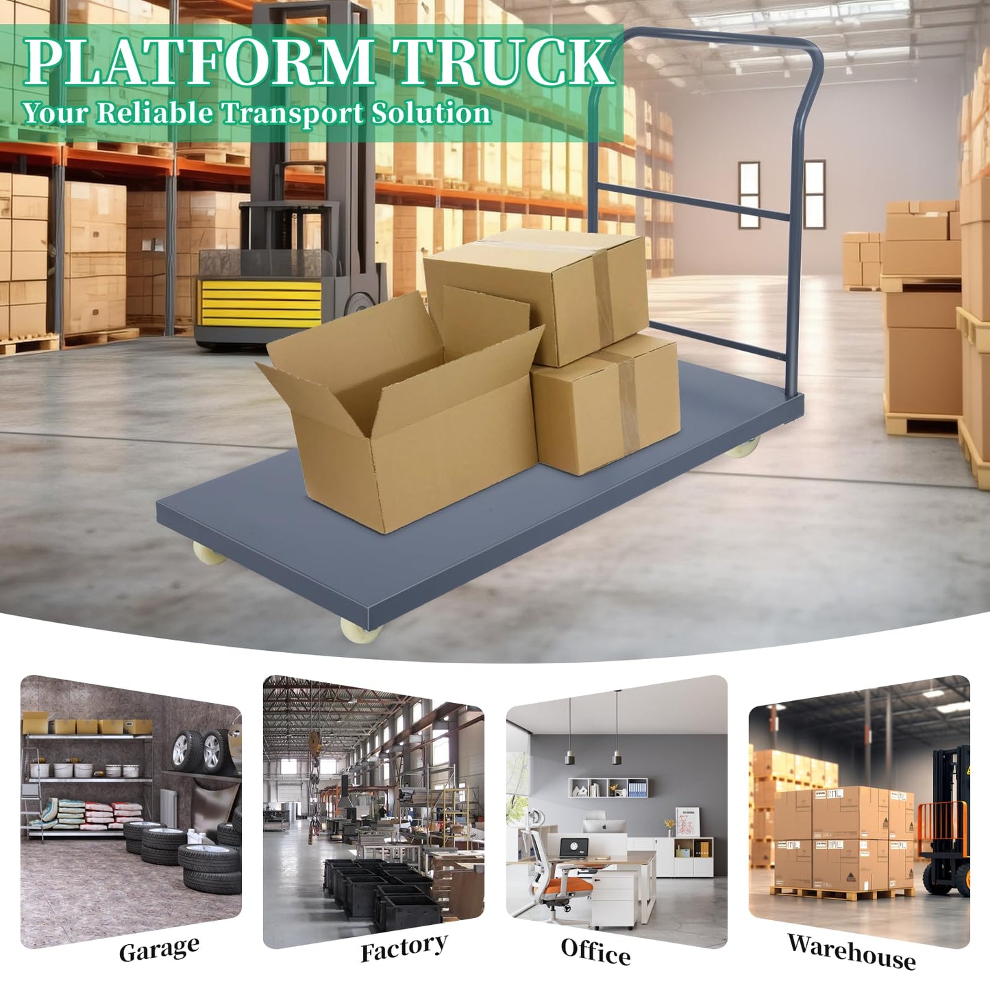 Heavy Duty Flatbed Cart 60"x30" Platform Truck, 2000 lbs Capacity Steel Hand Truck with 4 Swivel Wheels, Industrial Utility Push Cart for Warehouse, Garage, and Moving Supplies