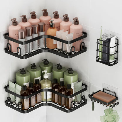4-Pack, Veken Corner Shower Caddy Advanced Rustproof Design, No Drilling Adhesive Shelves, Rack with Soap Holder, Large