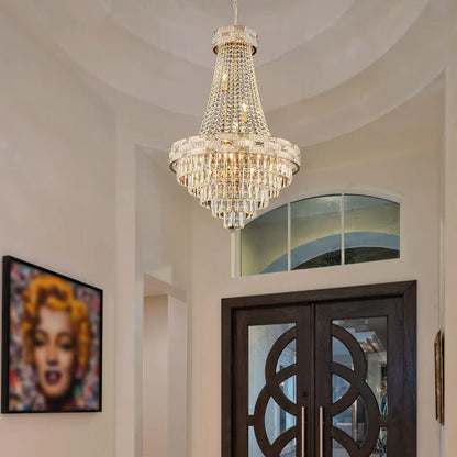 SHAOCHIAO 12-Light Gold Crystal Chandeliers,Empire Chandelier Light Fixture Modern High Ceiling Hanging Chandelier for Entryway,Foyer,Staircase,Hallway,Living Room(H36 x D23.2)