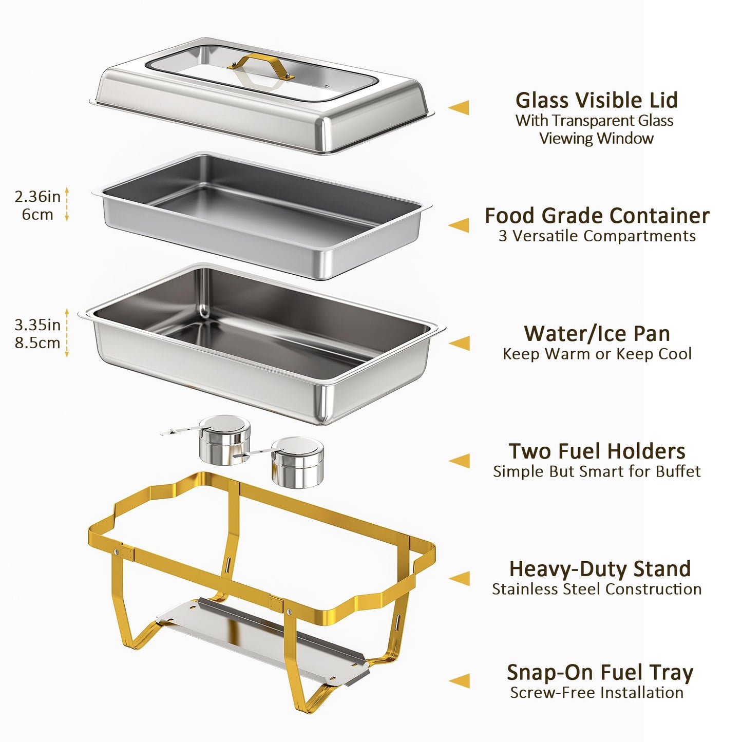 EffiQ-Rate Chafing Dishes for Buffet, 2-Pack Hot Cold Food Warmer with Glass Lid, 9QT Large Capacity Stainless Steel Buffet Servers, Complete Set with Utensils for Catering Party Wedding Outdoor