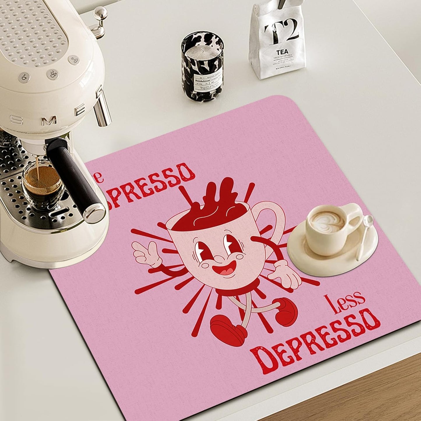 More Espresso Less Depresso Coffee Mat, Hot Pink Espresso Bar Accessories for Countertops