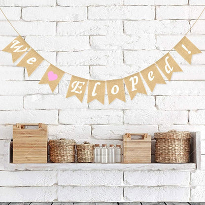 LUOZZY We Eloped Banner, Romantic Love Heart Banner, Proposal Photo Props for Engagement Wedding Party Decorations