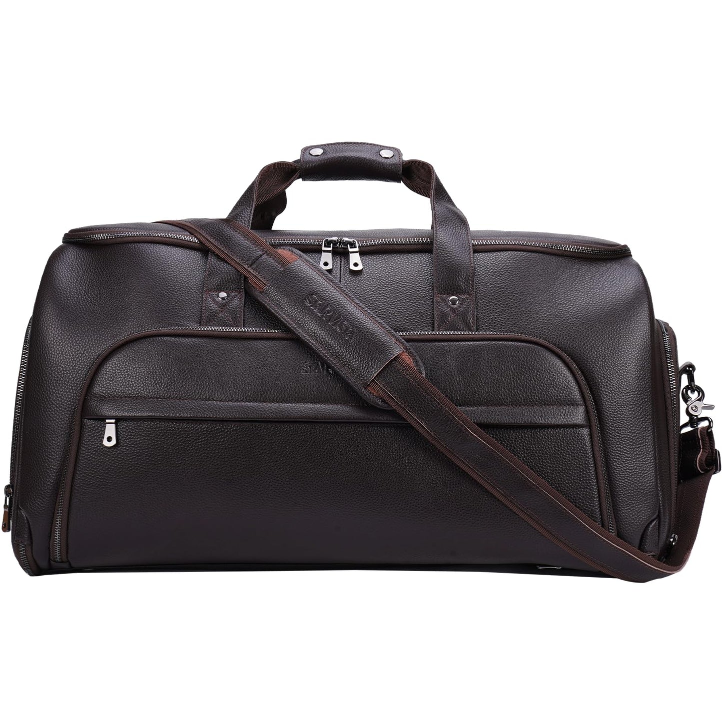 STAR VISTA Voyager-03 Luxury Convertible Garment Duffel Bag, Full Grain Pebbled Leather, Premium Canvas Lining, 22x12x12 Inch Carry-On, with Backpack Mode, Shoe Compartment