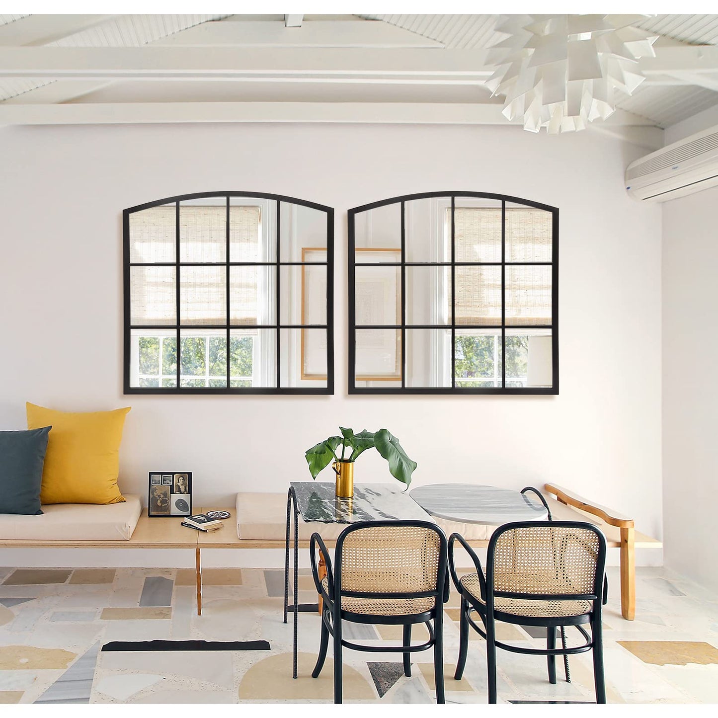 GIFTTROVE 36 Inch Arched Window Mirror, Matte Black Metal Frame Decorative Mirror, Grid Wall Mirrors for Living Room, Bedroom, Entryway