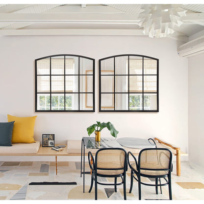 GIFTTROVE 36 Inch Arched Window Mirror, Matte Black Metal Frame Decorative Mirror, Grid Wall Mirrors for Living Room, Bedroom, Entryway