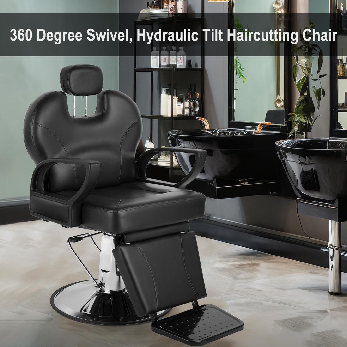 WINEDYOUNG Salon Chair for Hair Stylist, 360 Degree Rotating Barber Chair with Heavy Duty Hydraulic Pump, Spa Beauty Equipment for Hair Stylists, Tattoo Artists, Cosmetologists (Black)
