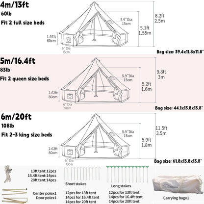 DANCHEL OUTDOOR B5PRO 4 Season Canvas Tent with Stove Jack Camping, Waterproof Bell Tent with AC Port Yurt All Year Living, Luxury Glamping for 6 Person Hunting Party,16.4ft/5m