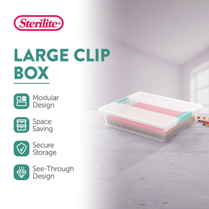 Sterilite 6-Pack Clip Box, Stackable Clear Plastic Bins with Latching Lids, Large - Writing, Arts or Crafts Supplies Storage Containers for Home, Office, Classroom and Workshop Organization