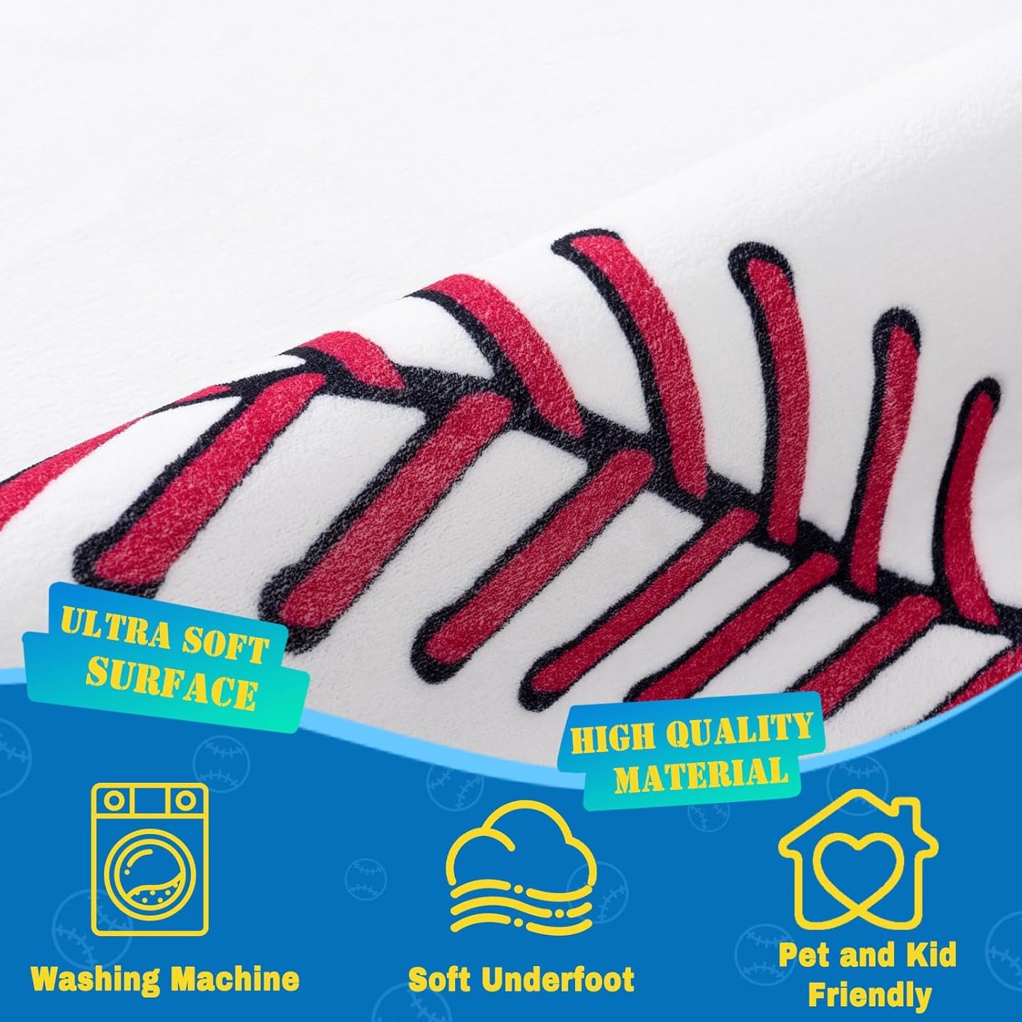Washable,40 Inch Soft Round Rugs for Bedroom, Baseball Rug for Boys, Bedside Area Kids Carpet, Baseballs Lovers Home