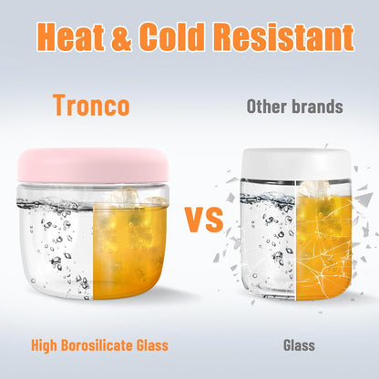24 oz Set 1 Tronco Glass Lunch Bowl Container with Lid, Glass Food Containers, Leak & Spill Proof, Soup & Stew Food
