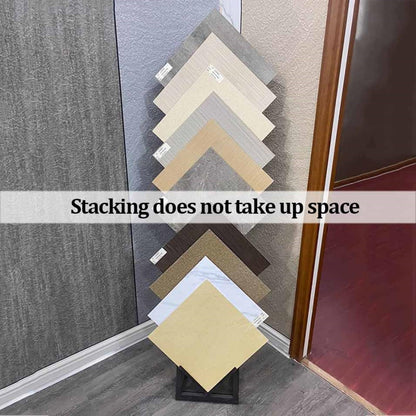 Metal Ceramic Tile Display Rack, Standing Slotted Flooring Display Shelf, Large Floor Storage for Tiles, Wooden Floor Sample Holder for Showroom & Retail Use (Double Row)(Gold,Small)
