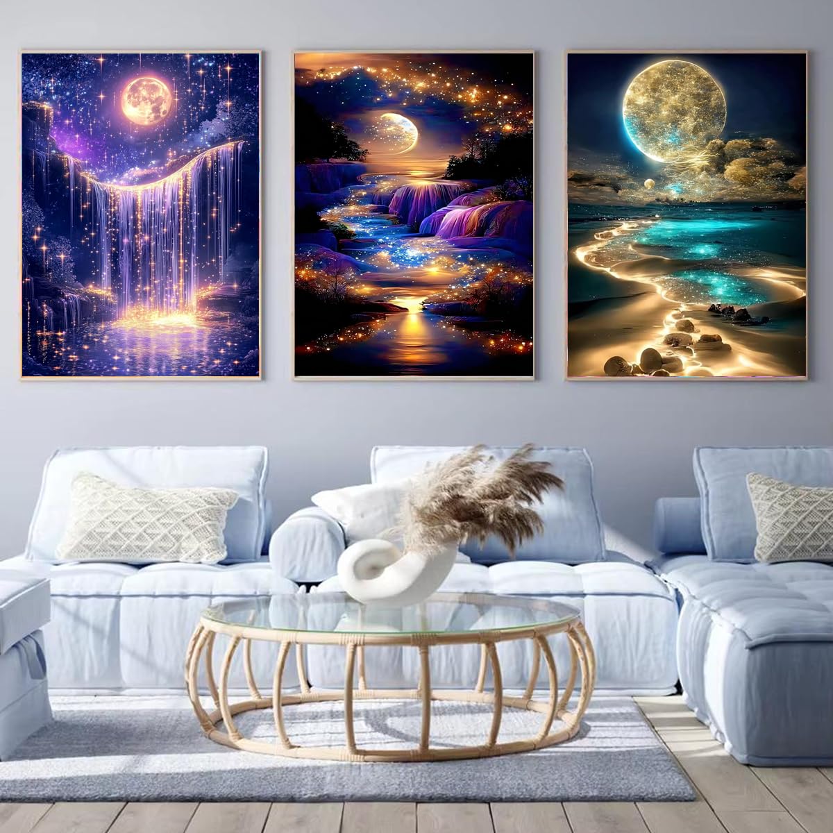 Canrichshop 6 Packs Diamond Art Painting Kits for Adults,Beach Moon Diamond Painting Kits for Beginners,Landscape 5D Full Drill Diamond Dots,Gem Art Crafts for Adults Wall Decor 12x16inch