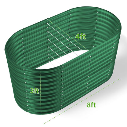 Land Guard 8x4x3ft Oval Galvanized Raised Garden Beds, Large-Capacity Metal Planter Box Outdoor, Durable Deep Raised Garden Bed 3ft Tall, Raised Beds for Gardening Vegetables, Forest Green