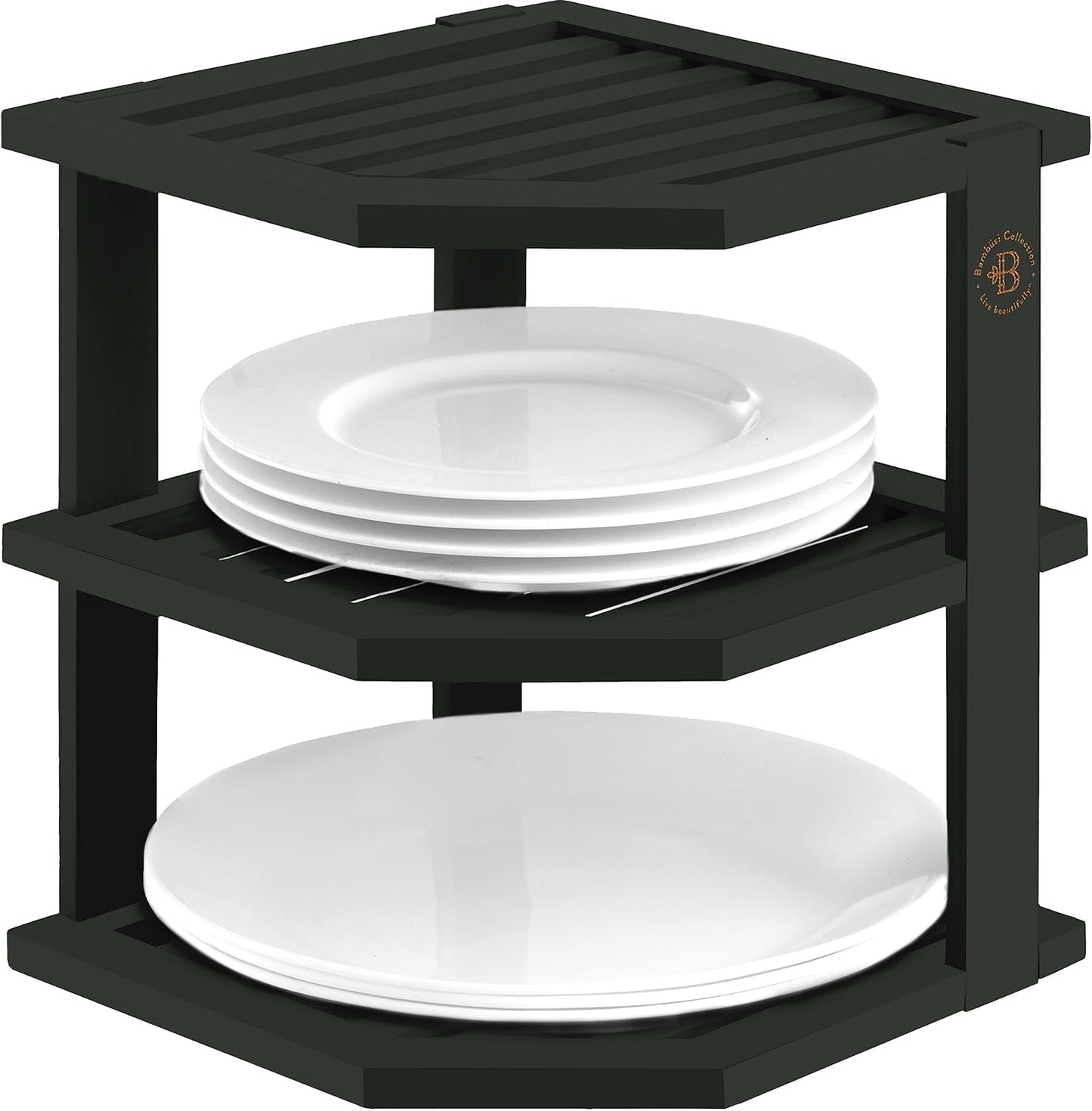 Countertop Bambuesi Plate Organizer for Cabinet - Corner Cabinet Organizer and Kitchen Cabinet Organizer Shelf, Kitchen