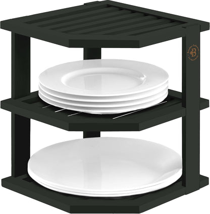 Countertop Bambuesi Plate Organizer for Cabinet - Corner Cabinet Organizer and Kitchen Cabinet Organizer Shelf, Kitchen