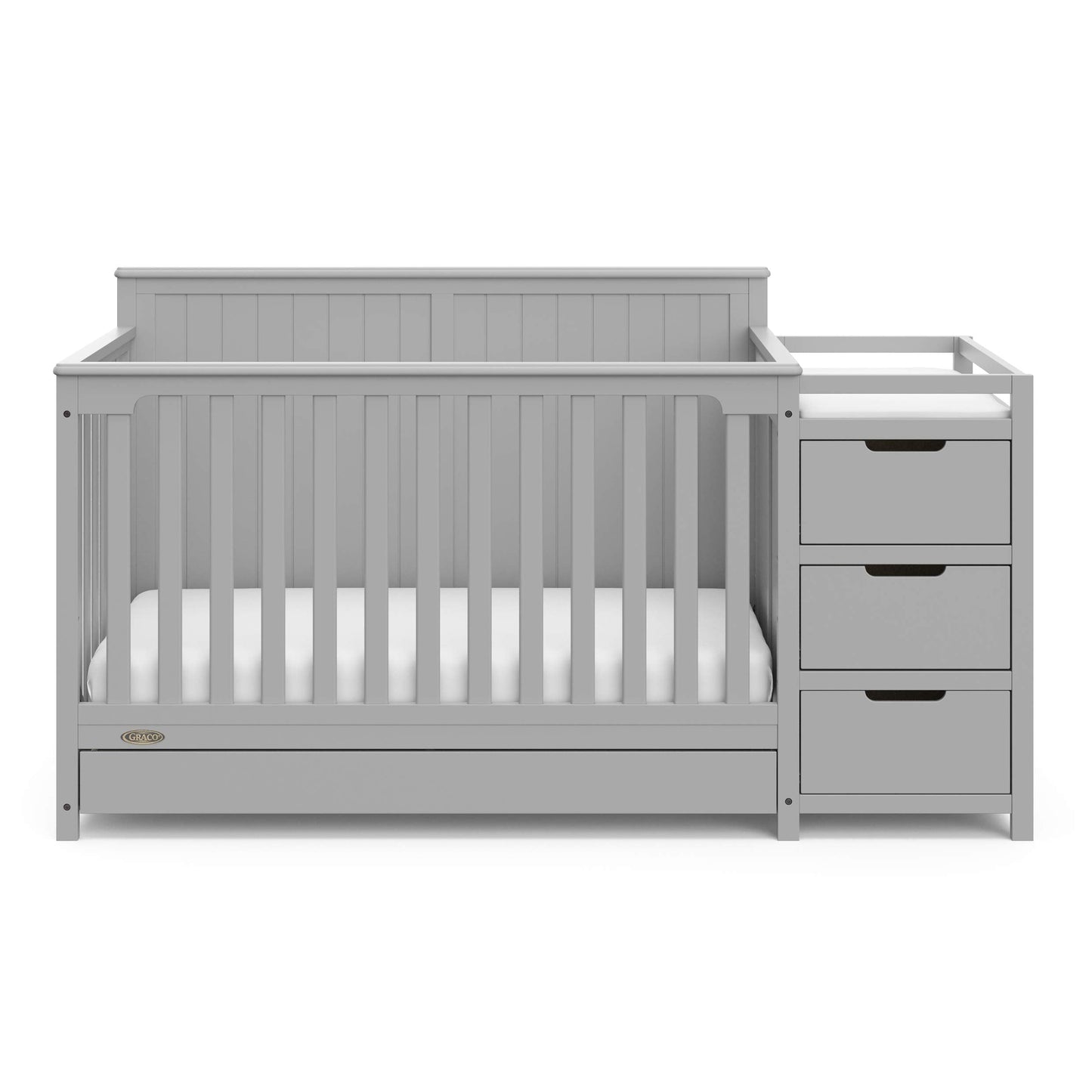 Graco Hadley 5-in-1 Convertible Crib & Changer – GREENGUARD Gold Certified, Fits Standard Crib Mattress, Converts to Toddler Bed and Full Bed, 4 Adjustable Mattress Heights (Pebble Gray)