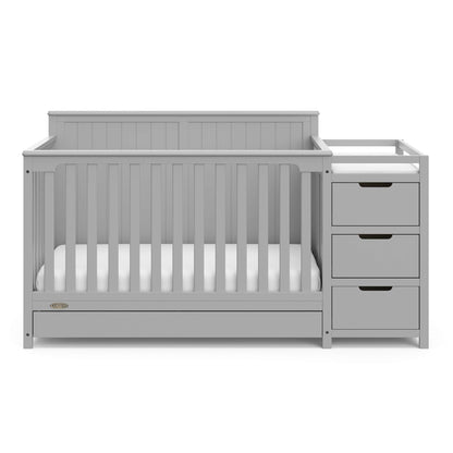 Graco Hadley 5-in-1 Convertible Crib & Changer – GREENGUARD Gold Certified, Fits Standard Crib Mattress, Converts to Toddler Bed and Full Bed, 4 Adjustable Mattress Heights (Pebble Gray)