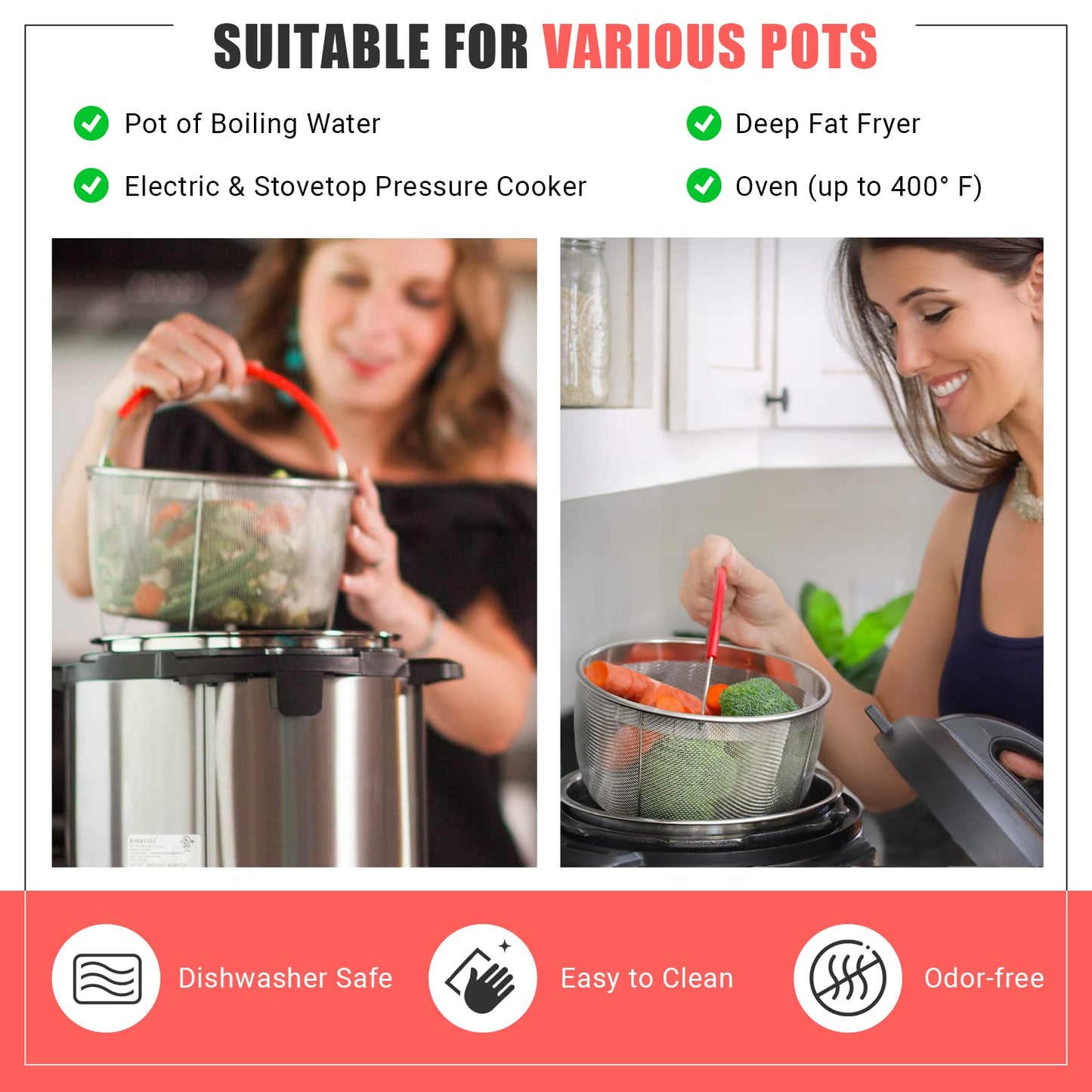 Original Salbree Steamer Basket for 8 qt quart Instant Pot Accessories, Stainless Steel Strainer and Insert fits IP Insta Pots, Instapot, Other Pressure Cookers, with Silicone Handle [3qt 6qt avail]