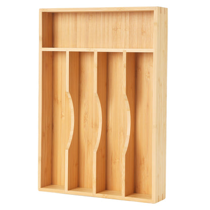 Bamboo Kitchen Drawer Organizer, 9 Inch Silverware Utensil Holder for Samll Drawer, Narrow Silverware Organizer for Cutlery Knives