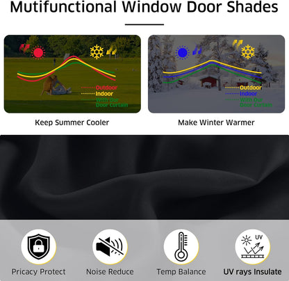 NICETOWN Magnetic Blackout Curtains - Thermal Insulated Privacy Blinds for French Doors | 27" x 64", Black