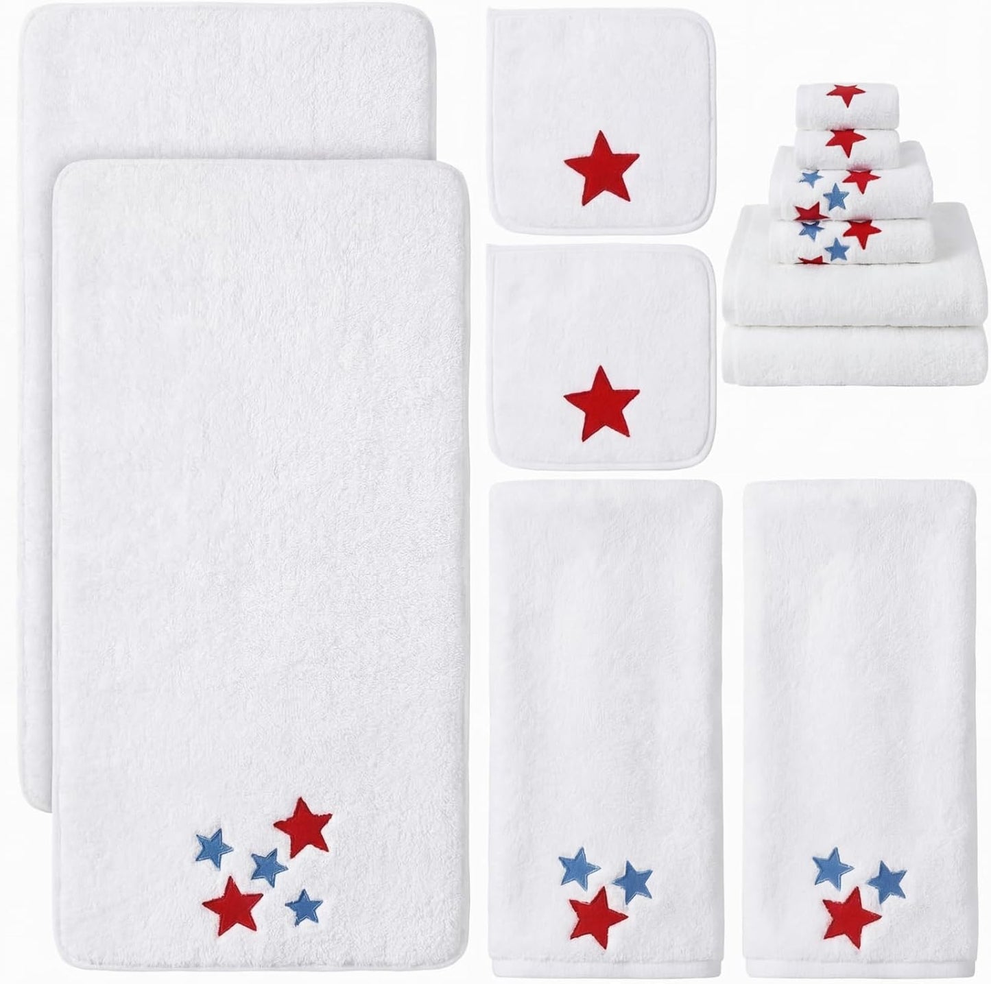 6 4th Set 250th Peryiter Pcs of July Bath Towels Anniversary Stars Embroidered Cotton Bathroom Decors Stars Hand Towels