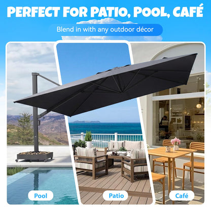 DRKSBESTO Cantilever Umbrella Base with Wheels, Heavy Duty Patio Umbrella Base Fillable with Stones, Large 37.79 Inch Square Base, Steel Frame Outdoor Stand for Offset Umbrellas