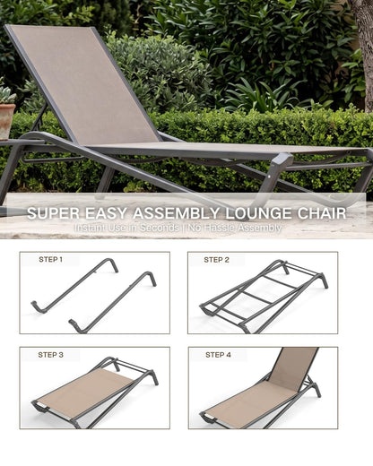 AreShark Aluminum Chaise Lounge Outdoor Set of 2,Textilene Patio Lounge Chair with 6-Position Adjustable Backrest,Stackable & Easy Assembly,Lightweight for Pool,Deck,Balcony,Lawn,Light Gray,Khaki