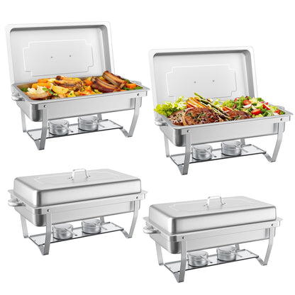 Chafing Dish Buffet Set - HARDURA 4 Packs 9.5QT Stainless Steel Food Warmer, Leak-Proof & Foldable Design, 4+ Hours Insulation, for Buffet Servers and Warmers, Ideal for Catering, Party （Silver）