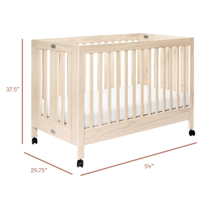 Babyletto Maki Full-Size 2-in-1 Portable Folding Crib with Toddler Bed Conversion Kit in Washed Natural, Greenguard Gold Certified