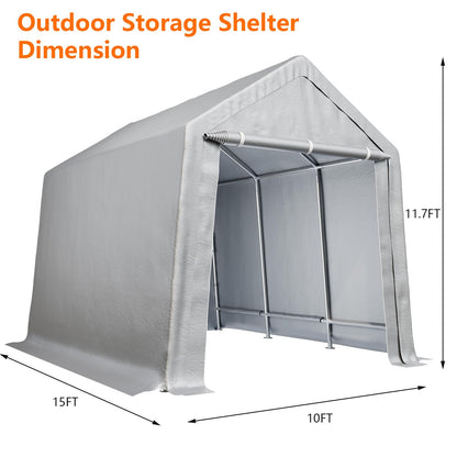 10×15 ft Outdoor Storage Sheds, Portable Storage Shelter Shed with Roll up Zipper Doors, Waterproof Outside Utility Shed Garage Tent for Motorcycle, Bicycles and Camping Tools