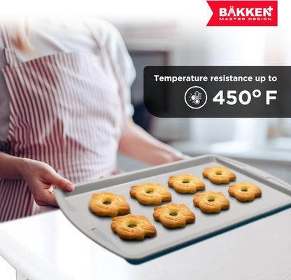 Bakken Swiss Cookie Sheet 3 Piece Set - Non-Stick Stackable Baking Pans with Deluxe Ceramic Coating