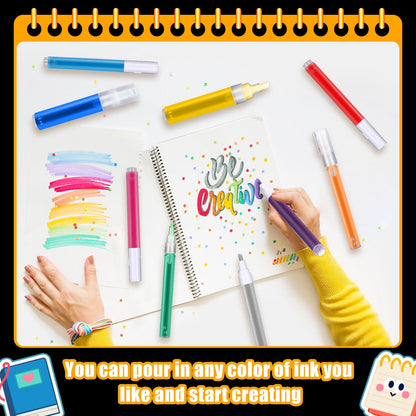 Sherr 16 Pcs Refillable Acrylic Paint Markers Empty Acrylic Markers White Refillable Paint Pen Round Tilted Flat Head Fillable Pen with 3 ml Dropper for Oil Water Ink Art Kit(3,6,8.5 mm)