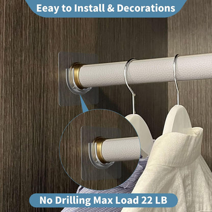 Adhesive Shower Rod Holders, Tension Rod Invisible Holders, No Drilling, Waterproof, Max Load 22 lbs, 4 Pieces