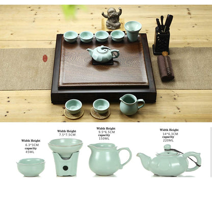 SGeneE Tea Tray, Ceramic Kung Fu Tea Set with Tea Tray, Simple Tea Tray Premium Organic Multi-Functional Mini Chinese Kongfu Tea Serving (D)
