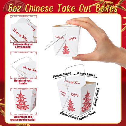 Nitial 150 Pcs 8 oz Chinese Take out Boxes Pagoda Take out Food Container Disposable Chinese Containers Food Boxes for Picnic, Restaurants, Asian Theme Party Favors Decorations