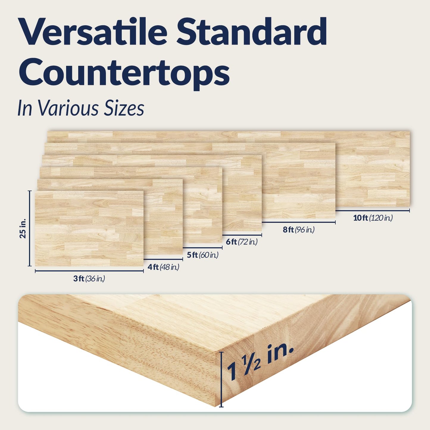 Howizz Butcher Block Countertop 60 x 25 x 1.5 in Thick - Hevea Unfinished Solid Wood Table Top, Wood Countertop for Desk Top, Workbench Top, Kitchen Countertop