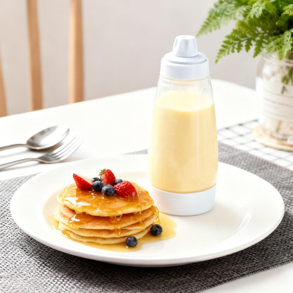 Pancake Batter Dispenser with Blender Balls,2 Pack Batter Mixer and Dispenser with Whisk Ball,Kitchen Pancake Shaker Batter Dispenser Bottle Baking Tool for Cupcakes, Muffins, Crepes, White