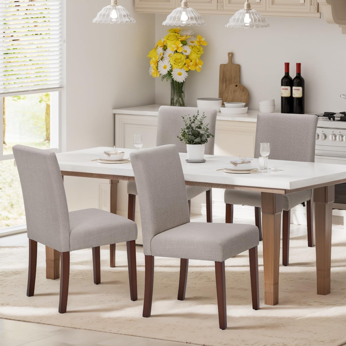 MALOL Upholstered Dining Chairs Set of 4, Modern Fabric Dining Room Chair, Wooden Dining Chair, Kitchen Side Chairs, Farmhouse Dinner Chair with High Back for Kitchen, Brown