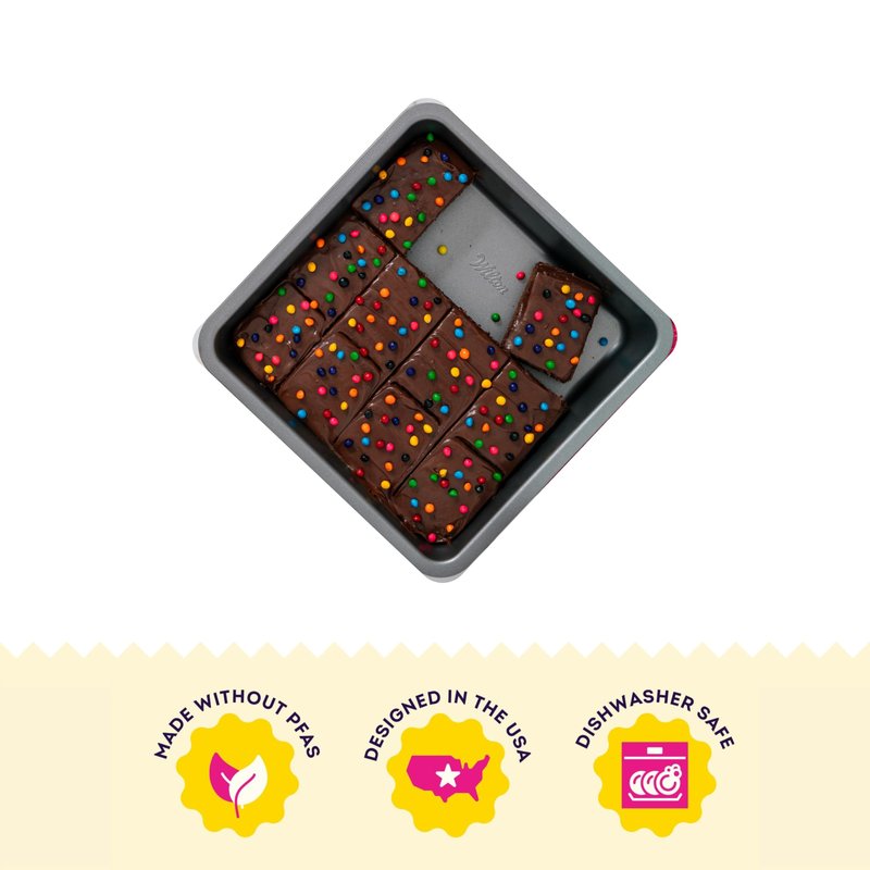 Wilton Silver Non-Stick 8 x 8 Inch Square Brownie Cake Pan, Cold-Rolled Steel Bakeware, Made without PFAS, Packaging May Vary