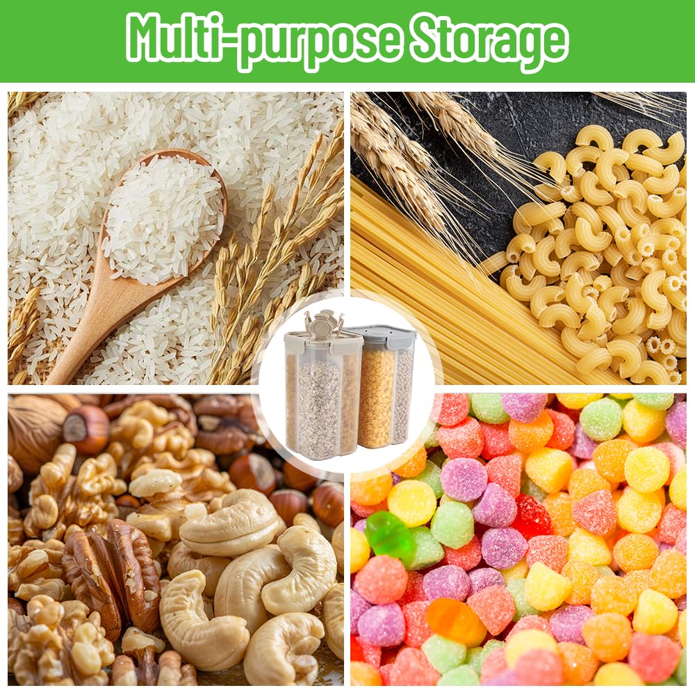 2 Packs Pasta Cereal Storage Containers, 2.5L Airtight Grain Dispenser with Lids, Spaghetti Container Storage with 4 Compartments for Noodle, Rice, Nuts, Flour, Beans