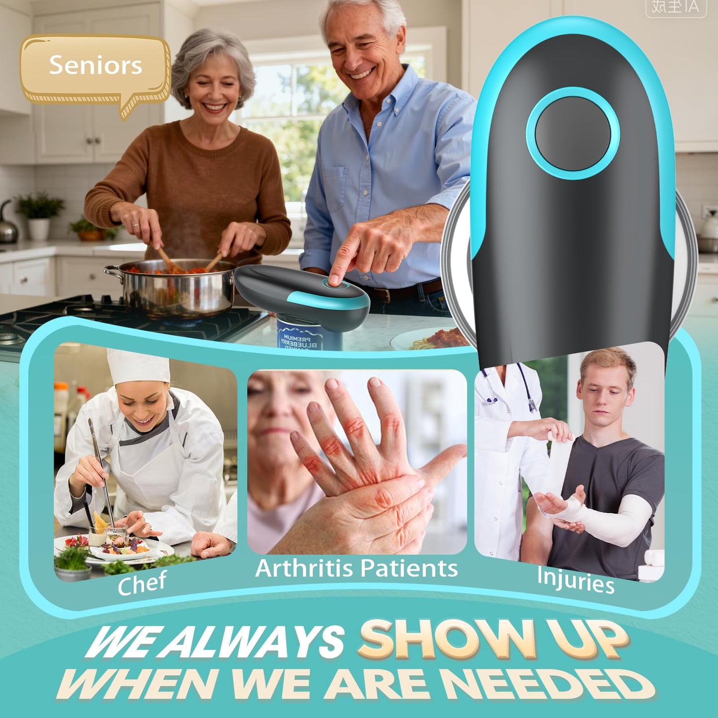 Electric Can Opener, Automatic Can Opener, One Touch Electric Can Opener for Kitchen Food Safe Smooth Edge, Kitchen Gadgets Battery Operated Can Opener for Seniors Arthritis&Chef