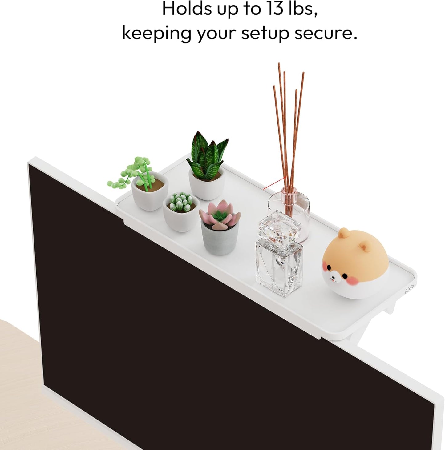 12 inch 13lbs, Pixio White Monitor Storage Top Shelf - Adjustable Platform, Universal Fit, Holds Up to Works on TV