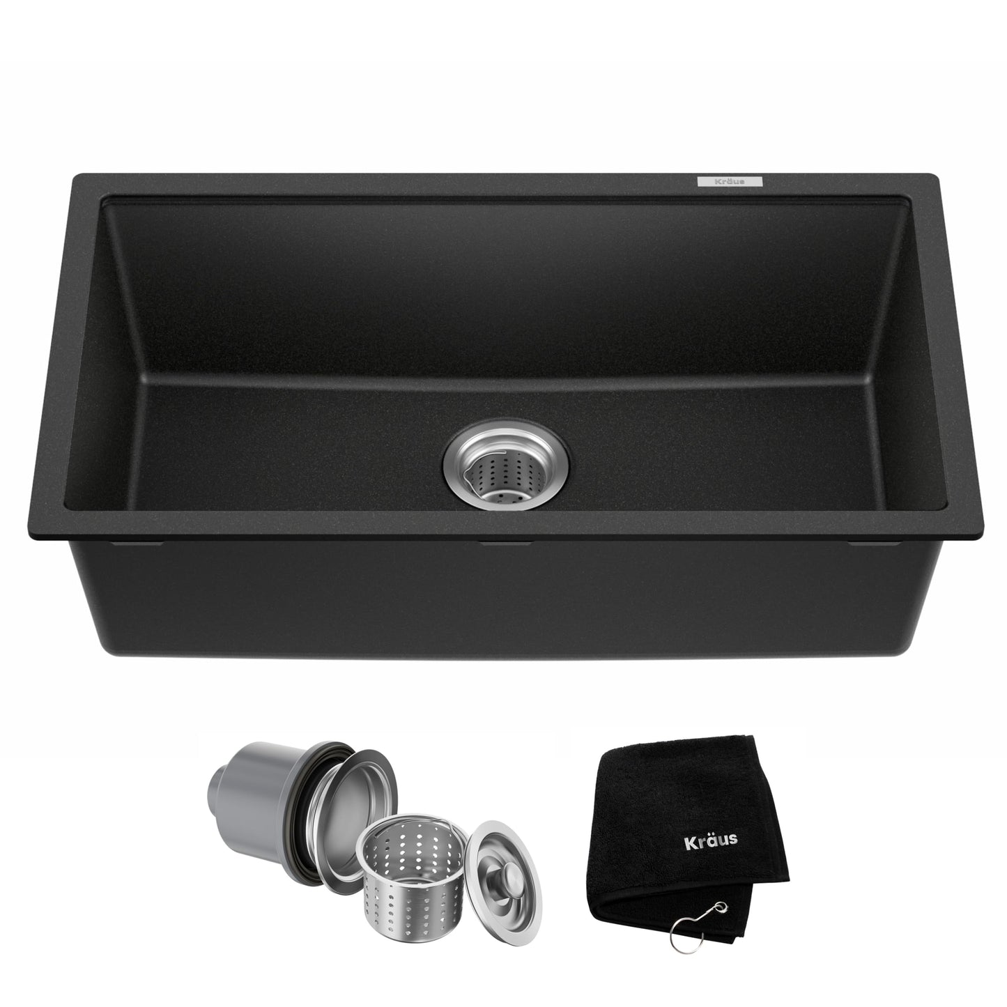 KRAUS Quarza 31-inch Undermount Single Bowl Granite Kitchen Sink in Black Onyx, KGU-413B